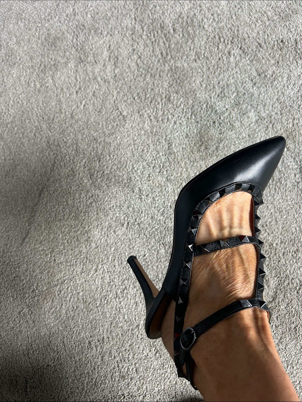 Black Studded Pointed-Toe Strappy Pumps - Women